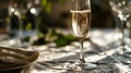 AI generated illustration of a champagne glass  on a table with a soft, blurred background Royalty Free Stock Photo