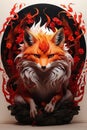 AI generated illustration of a charming fox depicted amidst a vibrant display of flames and flowers