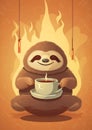 AI generated illustration of a cheerful cartoon sloth holding a mug