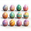 AI generated illustration of a cheerful collection of brightly colored Easter eggs with patterns