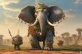 AI generated illustration of A cheerful elephant walking with Egyptian clothes