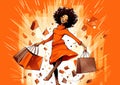 AI generated illustration of a cheerful female with an abundance of shopping bags in her hands