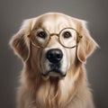 AI generated illustration of A cheerful golden retriever wearing spectacles