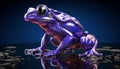 AI generated illustration of A cheerful-looking purple frog perched on a highly reflective surface Royalty Free Stock Photo
