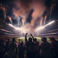 AI generated illustration of A cheering crowd of supporters at a live American football match. Royalty Free Stock Photo