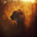 AI generated illustration of a cheetah standing in tall grass at sunset Royalty Free Stock Photo