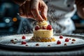 AI generated illustration of a chef gives the final touch to a special sweet delicacy