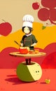 AI generated illustration of a chef preparing some dish with apples