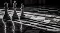 AI generated illustration of chess pieces sitting on a polished marble table.