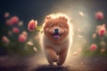 AI-generated illustration of a Chow Chow running in a garden