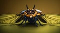 AI generated illustration of a cicadas insect with black glasses perched on its wings