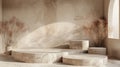 a concrete circular bench and vases are shown in front of an unfinished wall Royalty Free Stock Photo