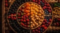 AI generated illustration of a circular tray filled with an assortment of fresh vibrant berries