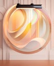 AI generated illustration of a circular wall art display featuring a large light above