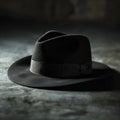 AI generated illustration of a classic black hat resting on a light gray background Royalty Free Stock Photo