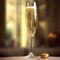 AI generated illustration of a clear crystal glass filled with golden bubbly champagne Royalty Free Stock Photo