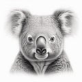 AI generated illustration of a close-up black and white of a koala bear Royalty Free Stock Photo