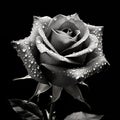 AI generated illustration of a close-up of a black and white rose, with water droplets on its petals Royalty Free Stock Photo