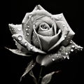 AI generated illustration of a close-up of a black and white rose, with water droplets on its petals Royalty Free Stock Photo