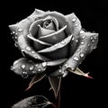 AI generated illustration of a close-up of a black and white rose, with water droplets on its petals Royalty Free Stock Photo