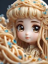 AI generated illustration of a close-up of a blonde-haired, blue-eyed doll Royalty Free Stock Photo