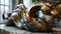 AI generated illustration of a close-up of a bronze statue of a snake curled in a spiral