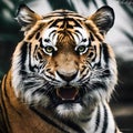 AI generated illustration of a close-up of a fierce tiger making a funny face at the camera Royalty Free Stock Photo