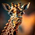 AI-generated illustration of A close-up image of a giraffe's head and neck with a blurry background