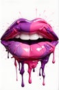 colorful lips with pink and purple paint on the lip and tongue