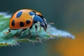 a ladybug that is sitting on a leaf in the middle of the grass Royalty Free Stock Photo