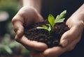 AI generated illustration of a close-up of person holding a green plant in soil Royalty Free Stock Photo
