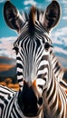 AI generated illustration of a close-up portrait of a zebra gazing directly into the camera Royalty Free Stock Photo