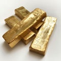 AI generated illustration of a close-up of several gold bars stacked on a white background Royalty Free Stock Photo