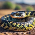 AI generated illustration of A close-up shot of a vibrant and exotic snake