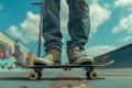 AI generated illustration of a close-up of a skateboarder's feet in action at the park Royalty Free Stock Photo