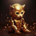 AI generated illustration of a close-up of a small, ginger-colored cat wearing a suit of armor