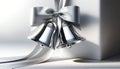 AI generated illustration of a close-up of two Christmas bells tied with silver ribbon and a bow Royalty Free Stock Photo