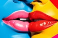 AI generated illustration of a close up of two painted lips kissing each other