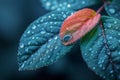 AI generated illustration of a close-up of a wet leaf covered in water droplets Royalty Free Stock Photo