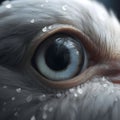 AI generated illustration of a closeup of a bird eye, with drops of rain on its surface
