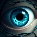 AI generated illustration of a closeup of a blue eye of a human Royalty Free Stock Photo