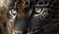 AI generated illustration of a closeup of the blue eyes of a cheetah gazing into the horizon Royalty Free Stock Photo