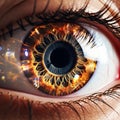 AI generated illustration of a closeup of a brown human eye