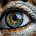 AI generated illustration of a closeup of the green and hazel eye of a cat Royalty Free Stock Photo