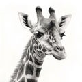 AI generated illustration of a closeup of a head of giraffe on the white background