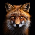 AI generated illustration of a Closeup portrait of a majestic fox on a blcak background