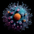 AI generated illustration of a closeup of a virus being under a microscope