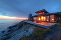 AI generated illustration of a coastal home perched on a hill overlooking the sea Royalty Free Stock Photo