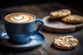 AI generated illustration of a coffee cup next to a plate of freshly baked cookies