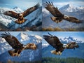 AI generated illustration of a collage of an eagle above a green landscape